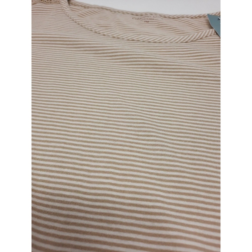 Coldwater Creek Women's Petite size M Fresca Striped 3/4 Sleeve Top Tan $70 NEW - Picture 7 of 7